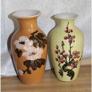 Handpainted Vases Asian Inspired Bud Vases Set of 2 Different Sizes